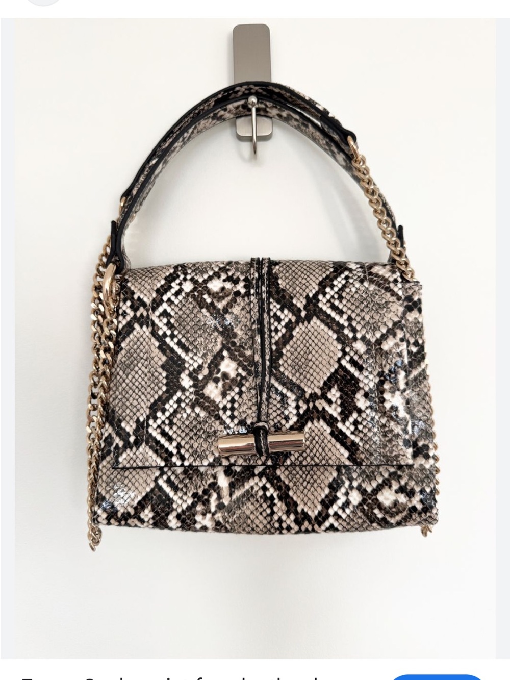 Zara Snake-Print Top Handle Crossbody Bag in Black & Cream